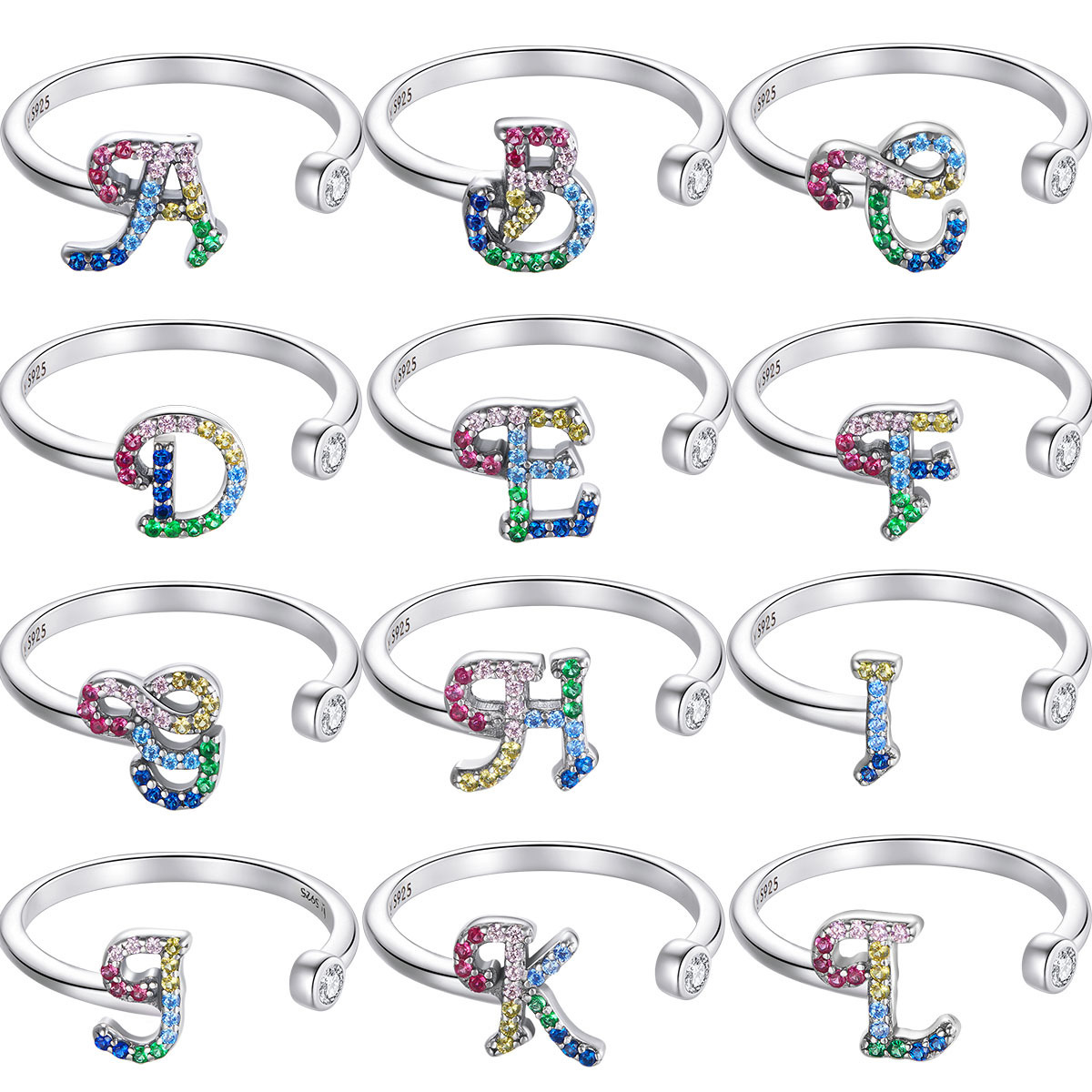 Colorful Zircon 26 Letters Ring Fashion Everyday All-Match Ring Jewelry - Image 2