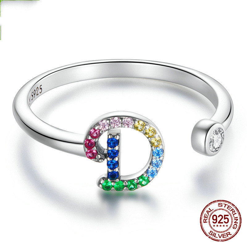 Colorful Zircon 26 Letters Ring Fashion Everyday All-Match Ring Jewelry - Image 6