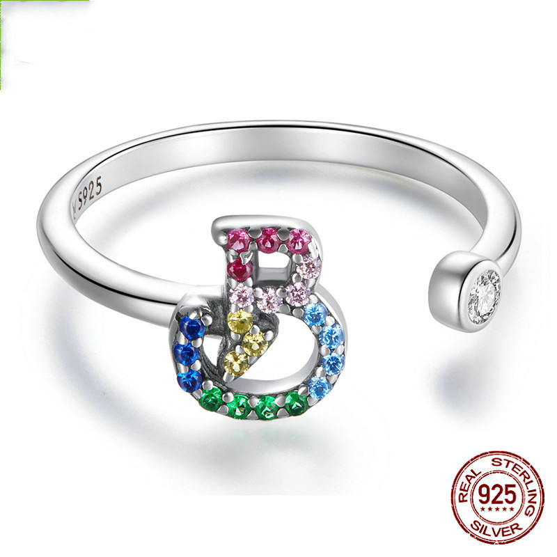 Colorful Zircon 26 Letters Ring Fashion Everyday All-Match Ring Jewelry - Image 4