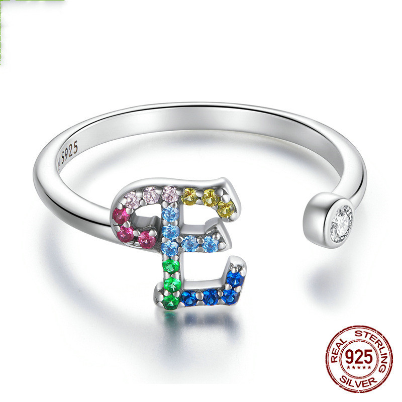 Colorful Zircon 26 Letters Ring Fashion Everyday All-Match Ring Jewelry - Image 7