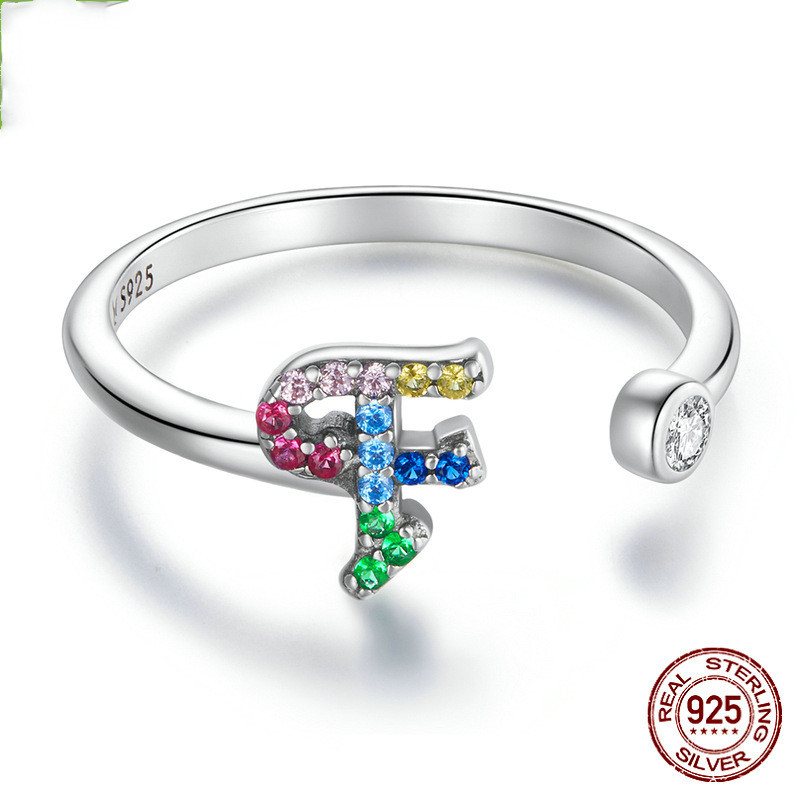 Colorful Zircon 26 Letters Ring Fashion Everyday All-Match Ring Jewelry - Image 8