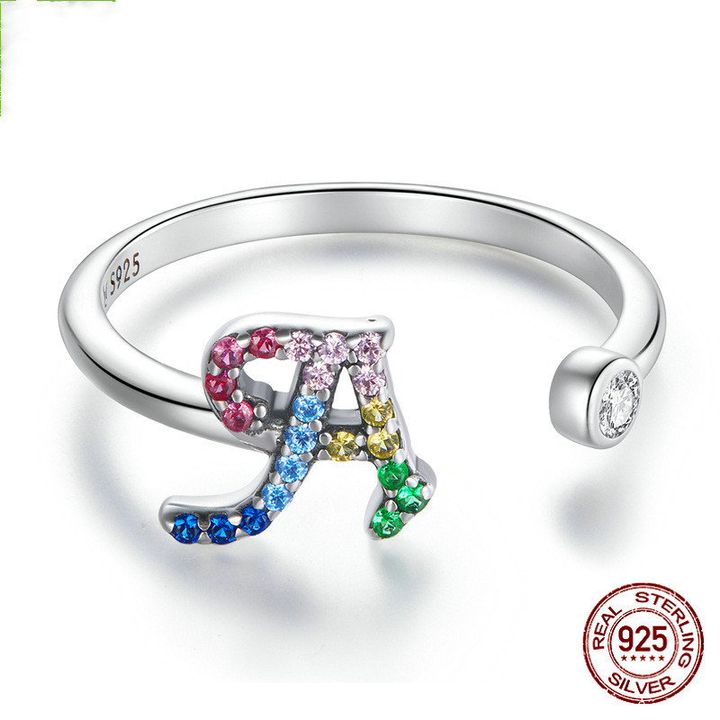 Colorful Zircon 26 Letters Ring Fashion Everyday All-Match Ring Jewelry - Image 3