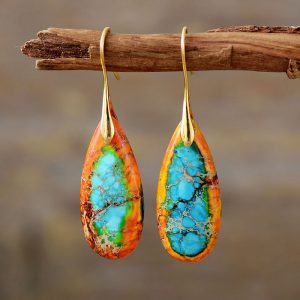 Bohemian Emperor Stone Water Drop Pendant Earrings