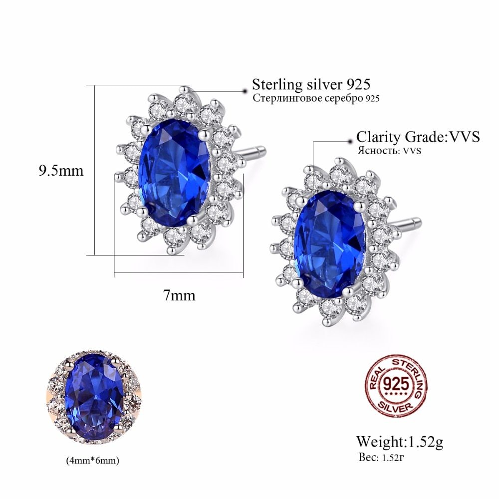 CZCITY New Natural Birthstone Royal Blue Oval Topaz Stud Earrings With Solid 925 Sterling Silver Fine Jewelry For Women Brincos - Image 2
