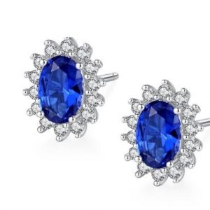CZCITY New Natural Birthstone Royal Blue Oval Topaz Stud Earrings With Solid 925 Sterling Silver Fine Jewelry For Women Brincos
