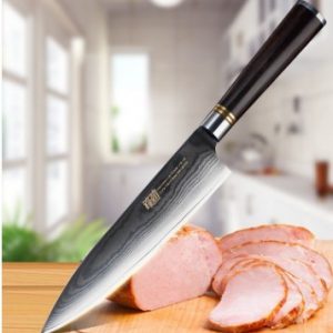 Damascus chef knife ebony round handle 8 inch kitchen knife Western chopper