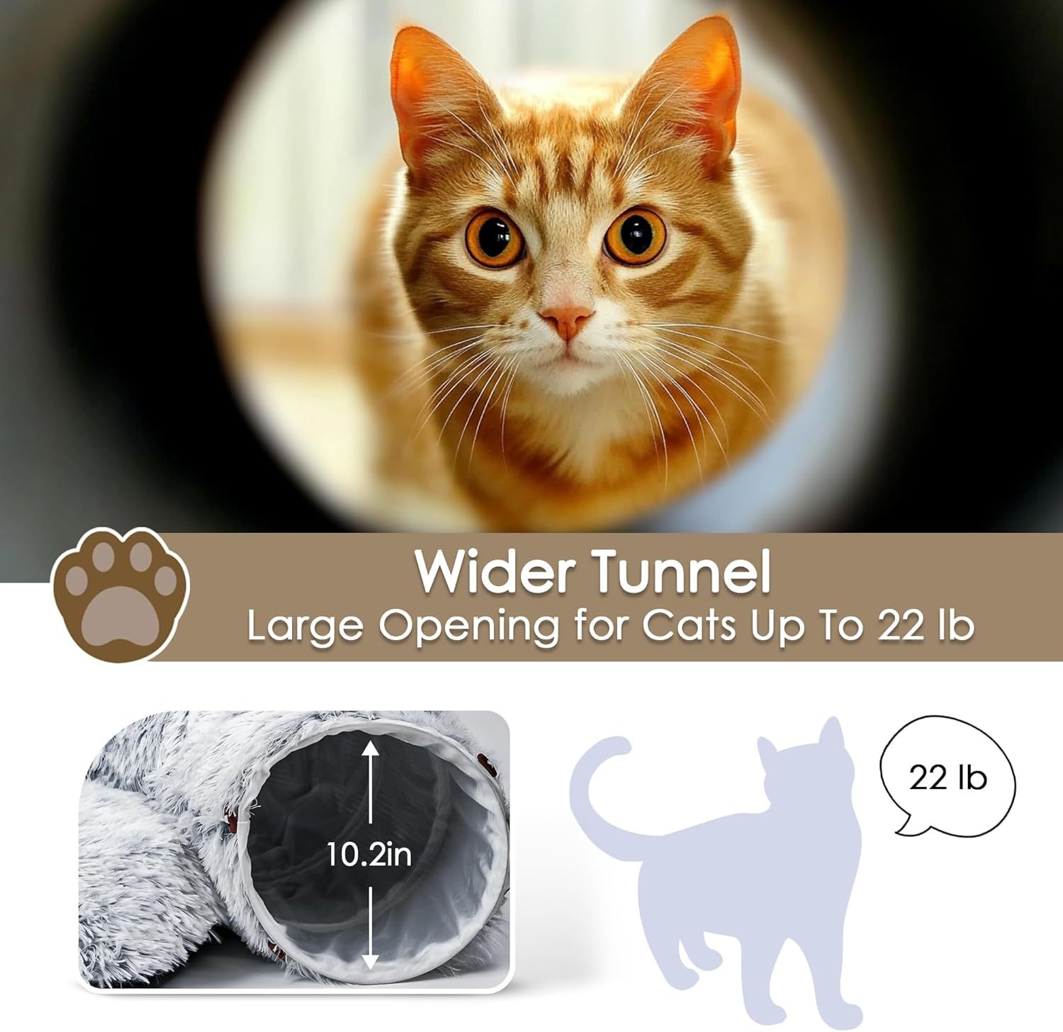Cat Tunnel Bed For Indoor Cats Peekaboo Cat Cave With Washable Soft Play Mat Furry Cat Tube For Kitten Puppy Rabbit Grey - Image 3