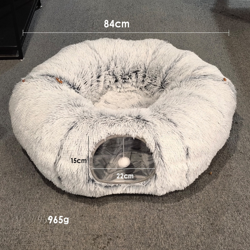 Cat Tunnel Bed For Indoor Cats Peekaboo Cat Cave With Washable Soft Play Mat Furry Cat Tube For Kitten Puppy Rabbit Grey - Image 2