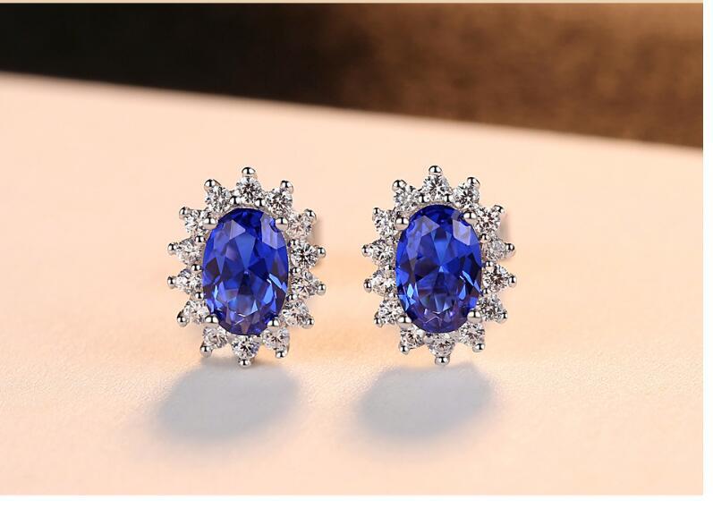 CZCITY New Natural Birthstone Royal Blue Oval Topaz Stud Earrings With Solid 925 Sterling Silver Fine Jewelry For Women Brincos - Image 3