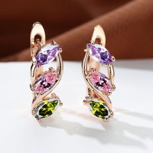 Three Colors Crystal Zircon Champagne Gold Ear Clip Festival Gift Earrings