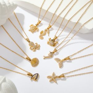 Strong Color Retention 18K Gold Ocean Series Pendant Gold Necklace