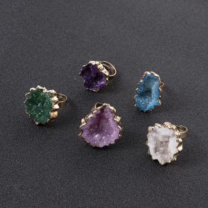 Natural White Crystal Bud Vug Flower Broken Ring Copper Ring