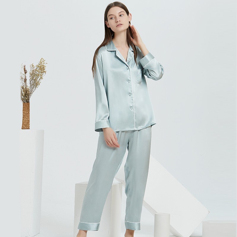 Couple's Silk Pajamas Long-sleeve Suit Silk Homewear