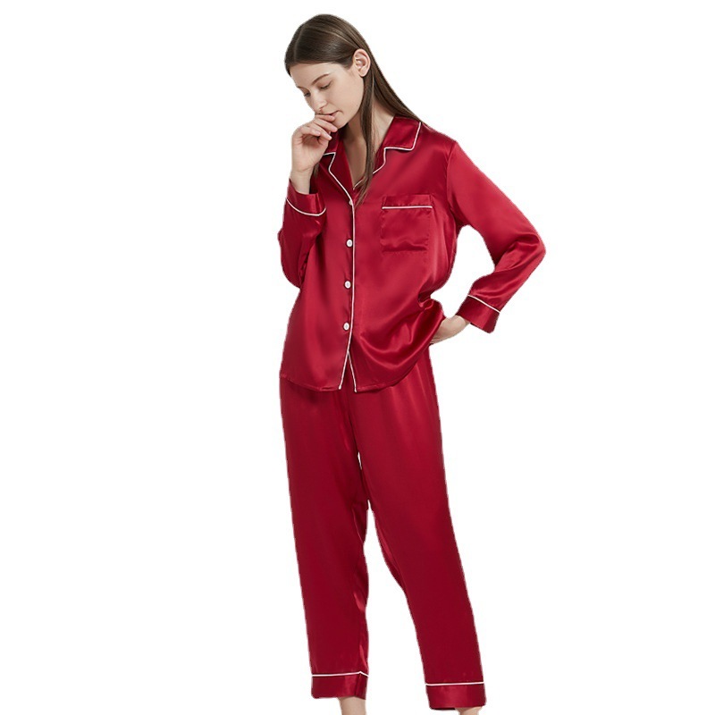 Couple's Silk Pajamas Long-sleeve Suit Silk Homewear - Image 6
