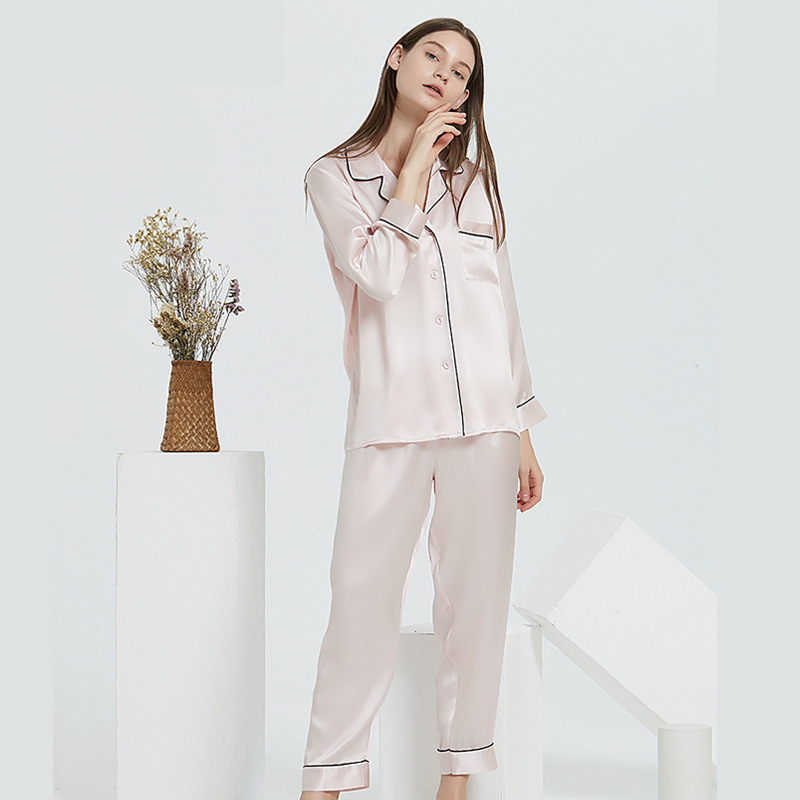 Couple's Silk Pajamas Long-sleeve Suit Silk Homewear - Image 3