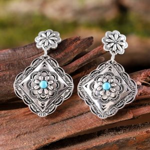 Ethnic Geometric Diamond Flower Pendant Earrings