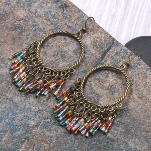 Bohemian New Hand-woven Colorful Bead Tassel Earrings